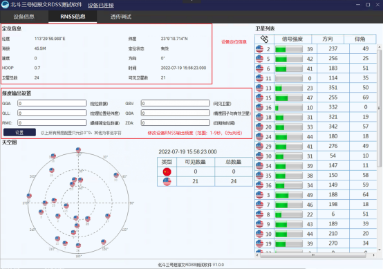 Screenshot of Beidou-3 short message RDSS test software