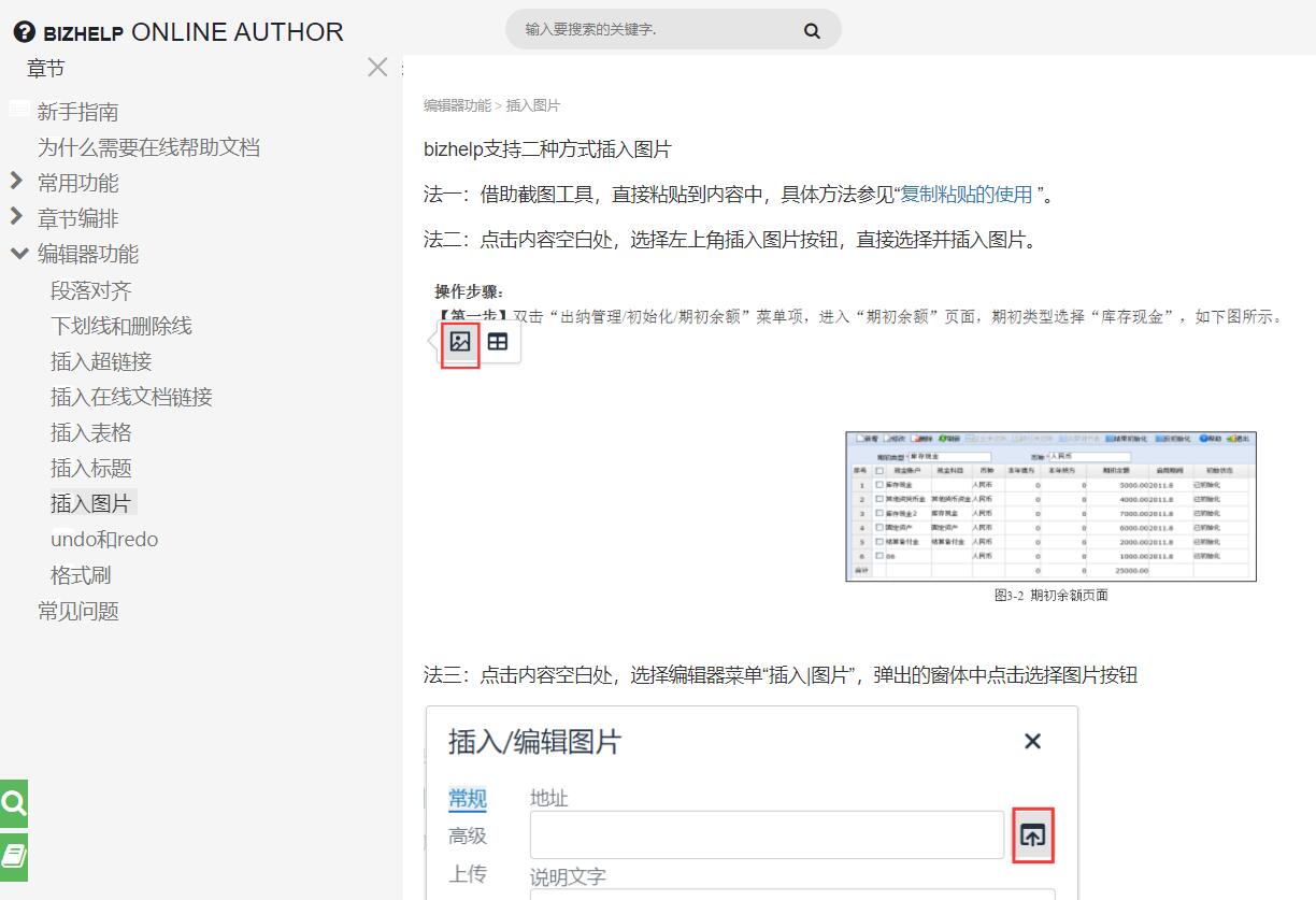 There are several screenshots of BizHelp online help document creation software