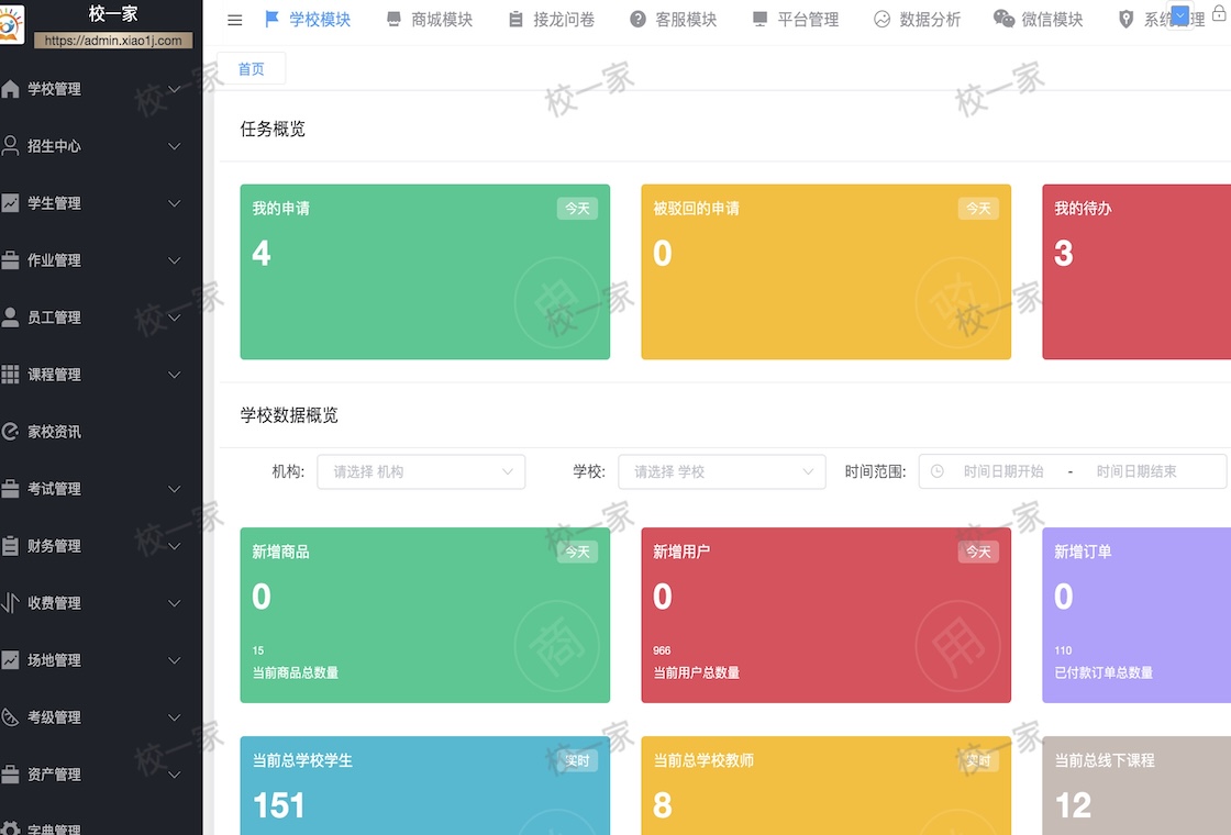 Screenshot of school management backend