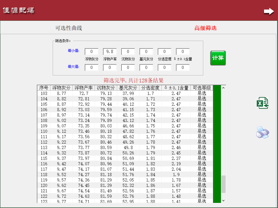 Screenshot of Jiayuan coal blending software