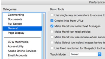 Screenshot of how to turn off the click-to-enlarge function in Adobe Reader XI