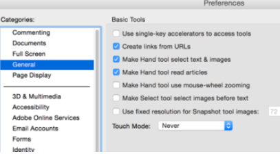 Screenshot of how to turn off the click-to-enlarge function in Adobe Reader XI