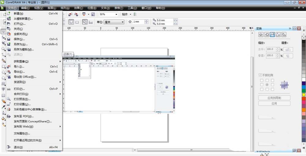 Screenshot of the specific use of the undo command in CorelDraw X4