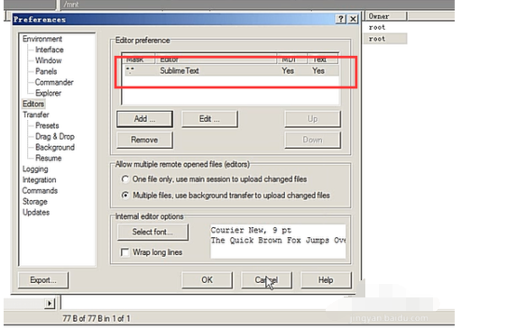 Screenshot of the tutorial for changing how a file is opened in WinSCP