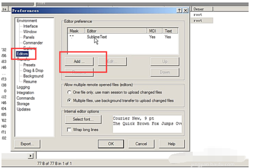 Screenshot of the tutorial for changing how a file is opened in WinSCP