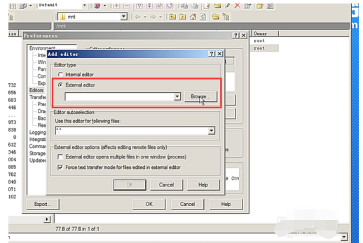 Screenshot of the tutorial for changing how a file is opened in WinSCP