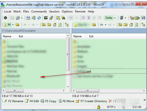 Screenshot of the operation tutorial for viewing remote server logs using winSCP