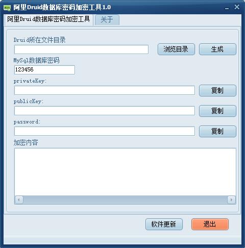 Screenshot of Alibaba Druid database password encryption tool