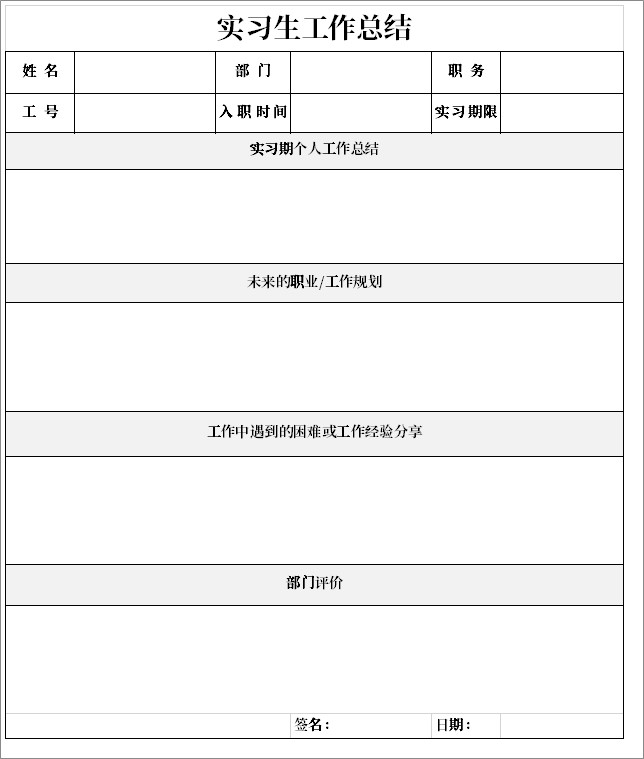 Screenshot of intern work summary form