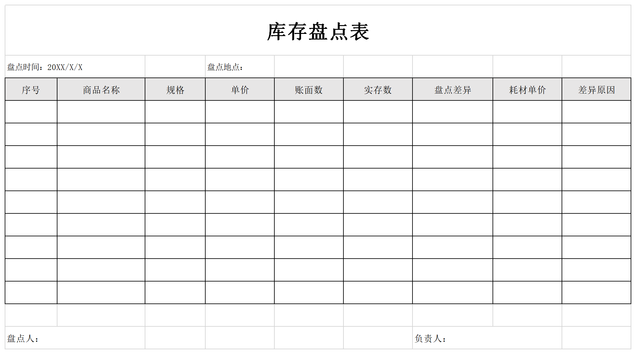 Screenshot of inventory count sheet