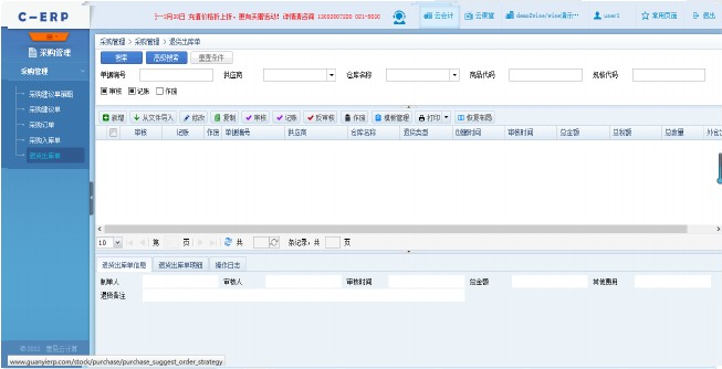 Screenshot of Guanyi Cloud ERP system