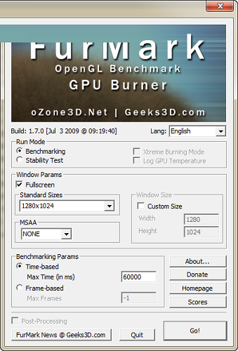 Download the latest official version of graphics card baking software Furmark