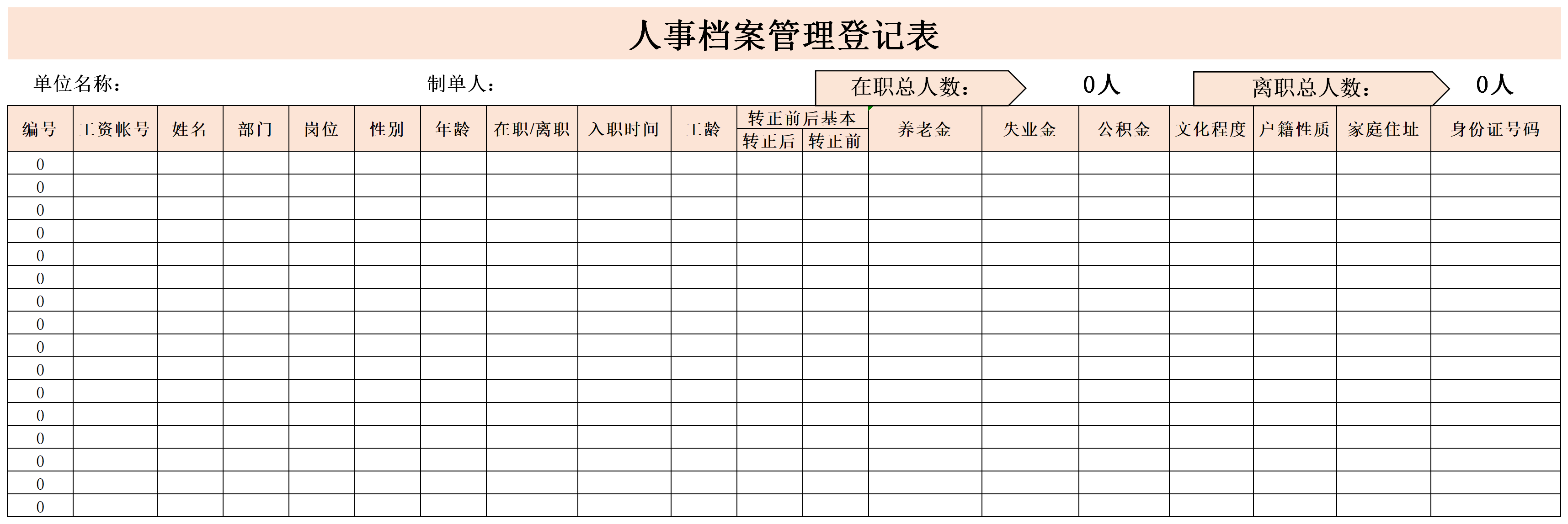 Screenshot of personnel file management registration form