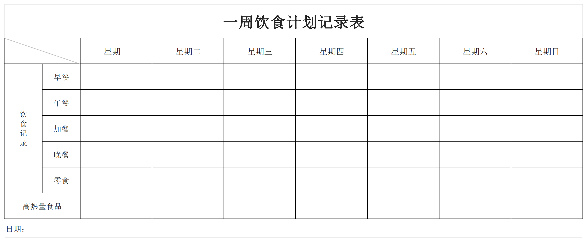 Screenshot of weekly meal plan