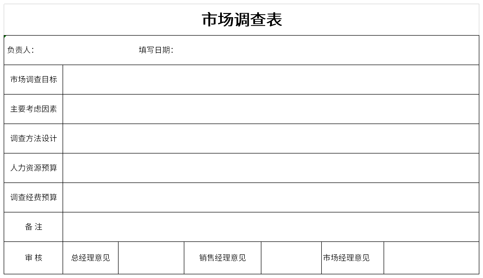 Screenshot of market survey form