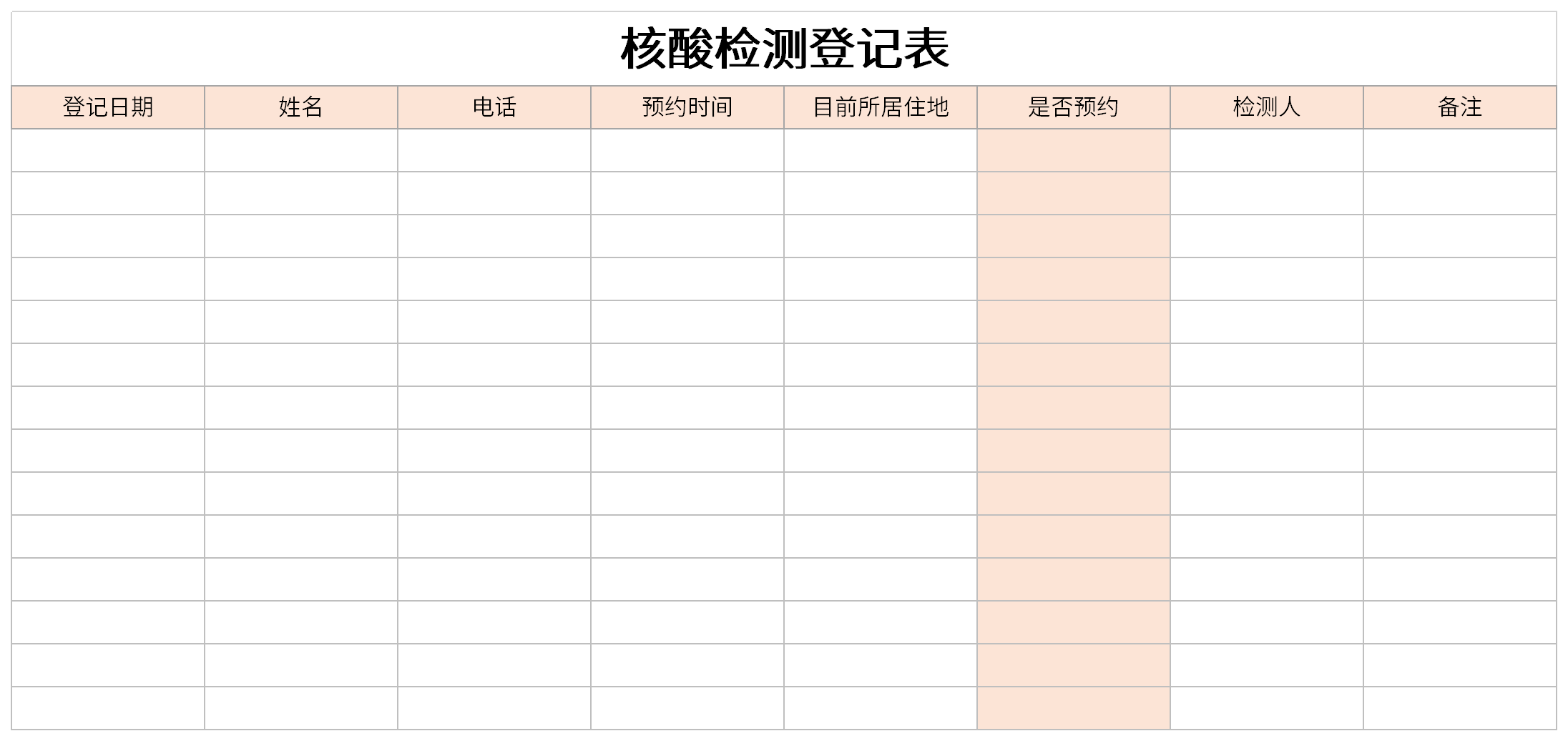 Screenshot of nucleic acid testing registration form