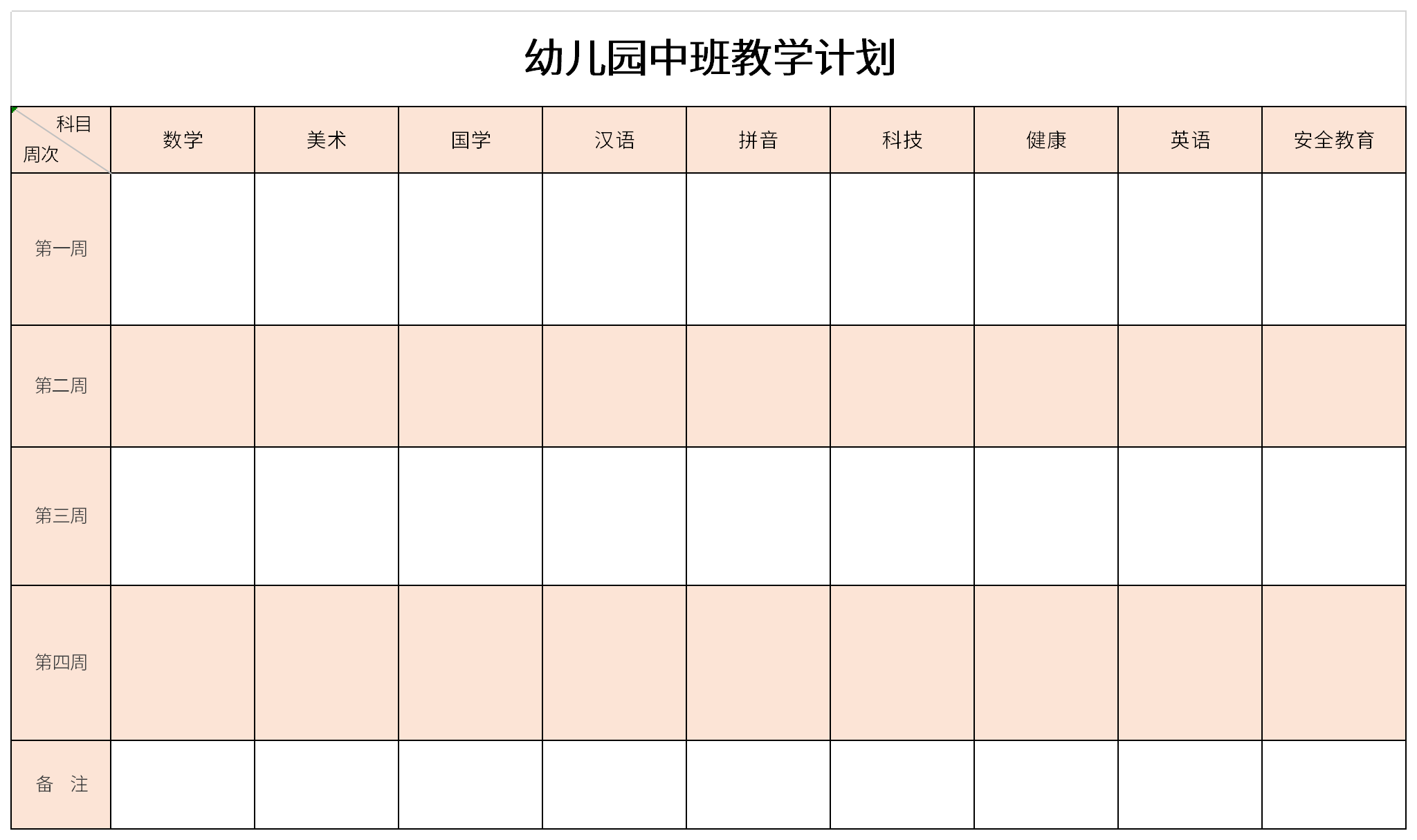 Screenshot of kindergarten middle class teaching plan