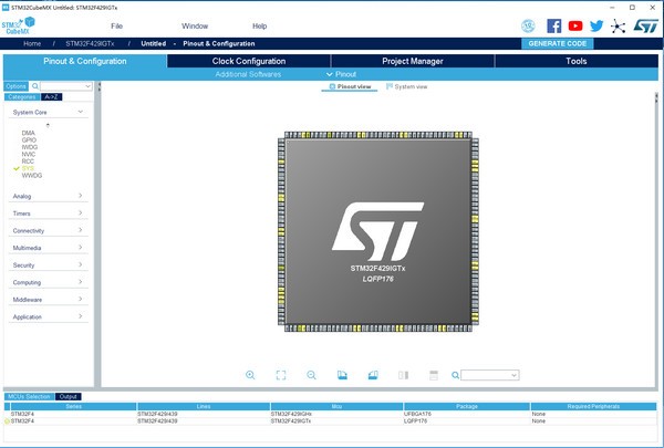 STM32CubeMX screenshot