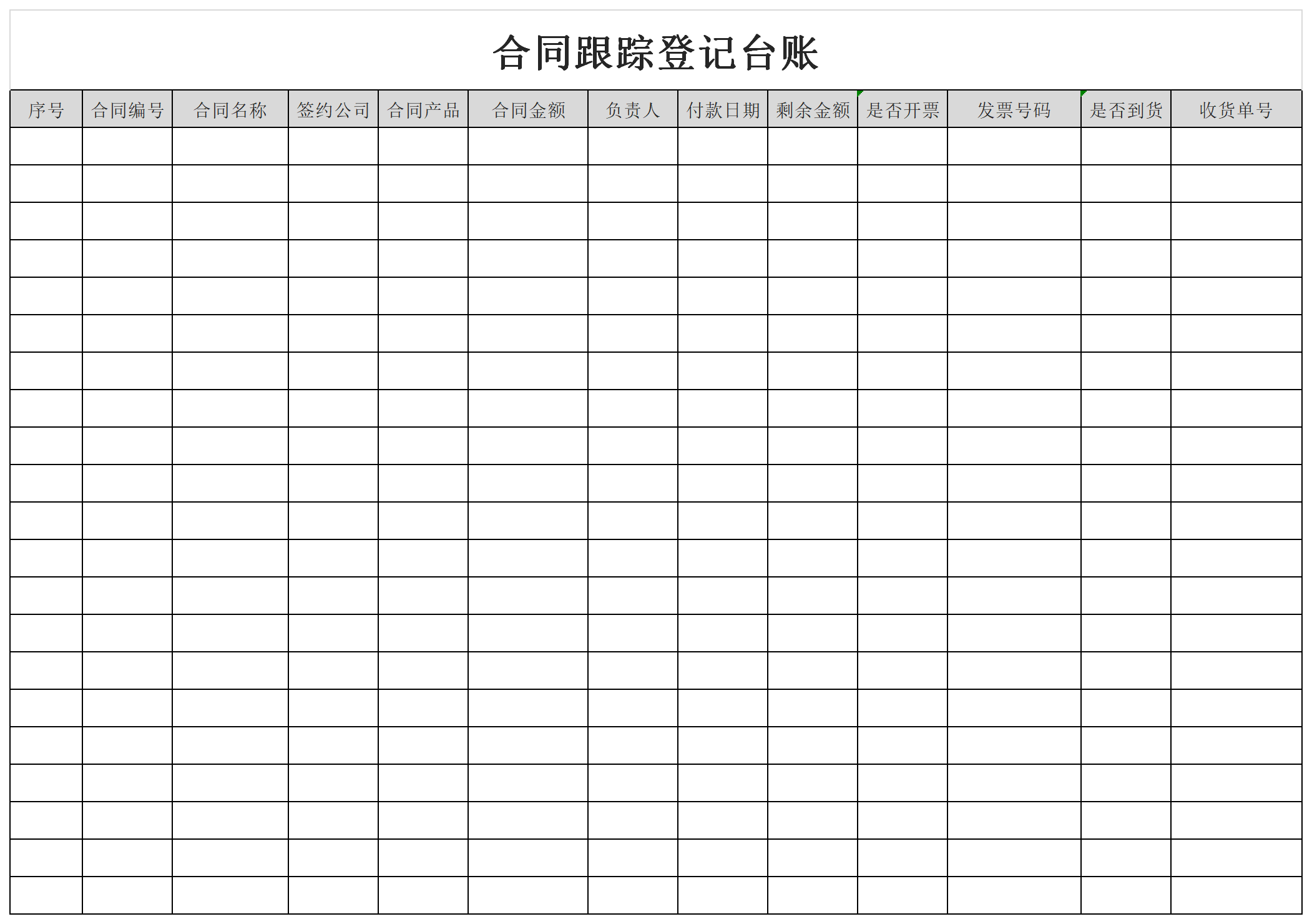 Screenshot of contract registration form