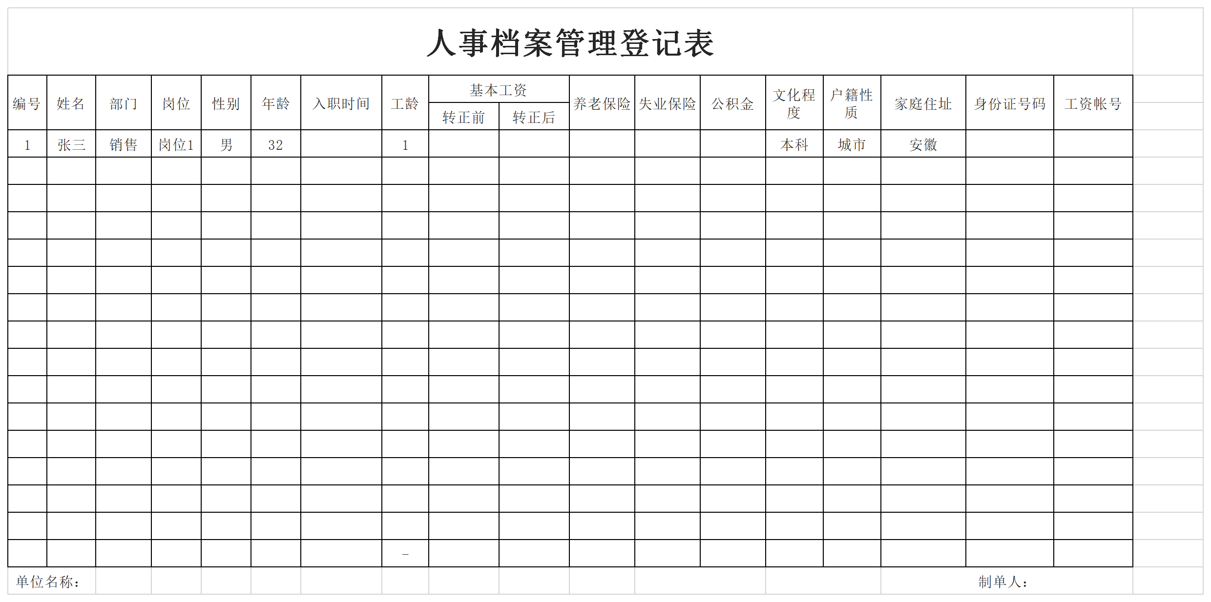 Screenshot of personnel file registration form