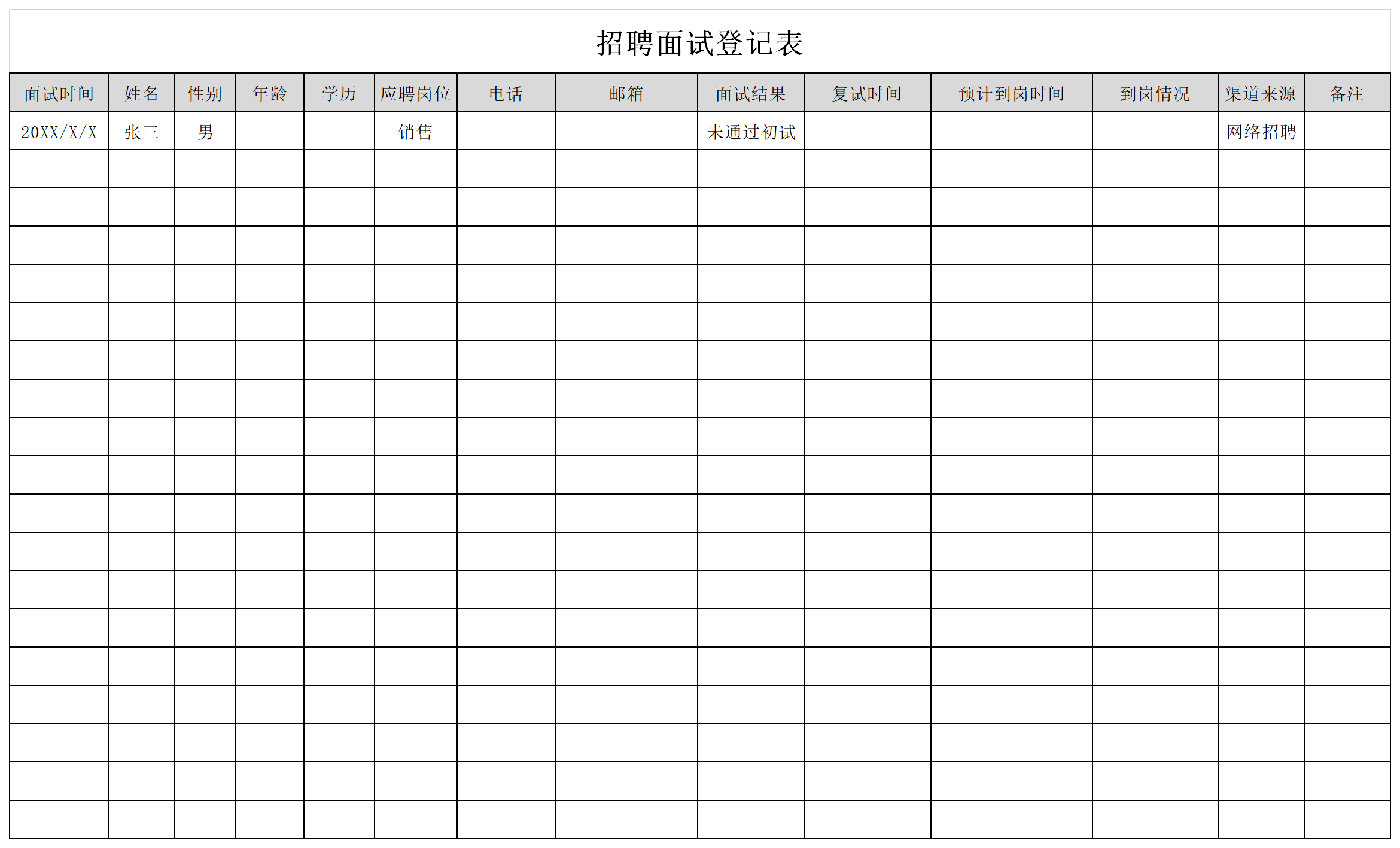 Screenshot of recruitment interview registration form