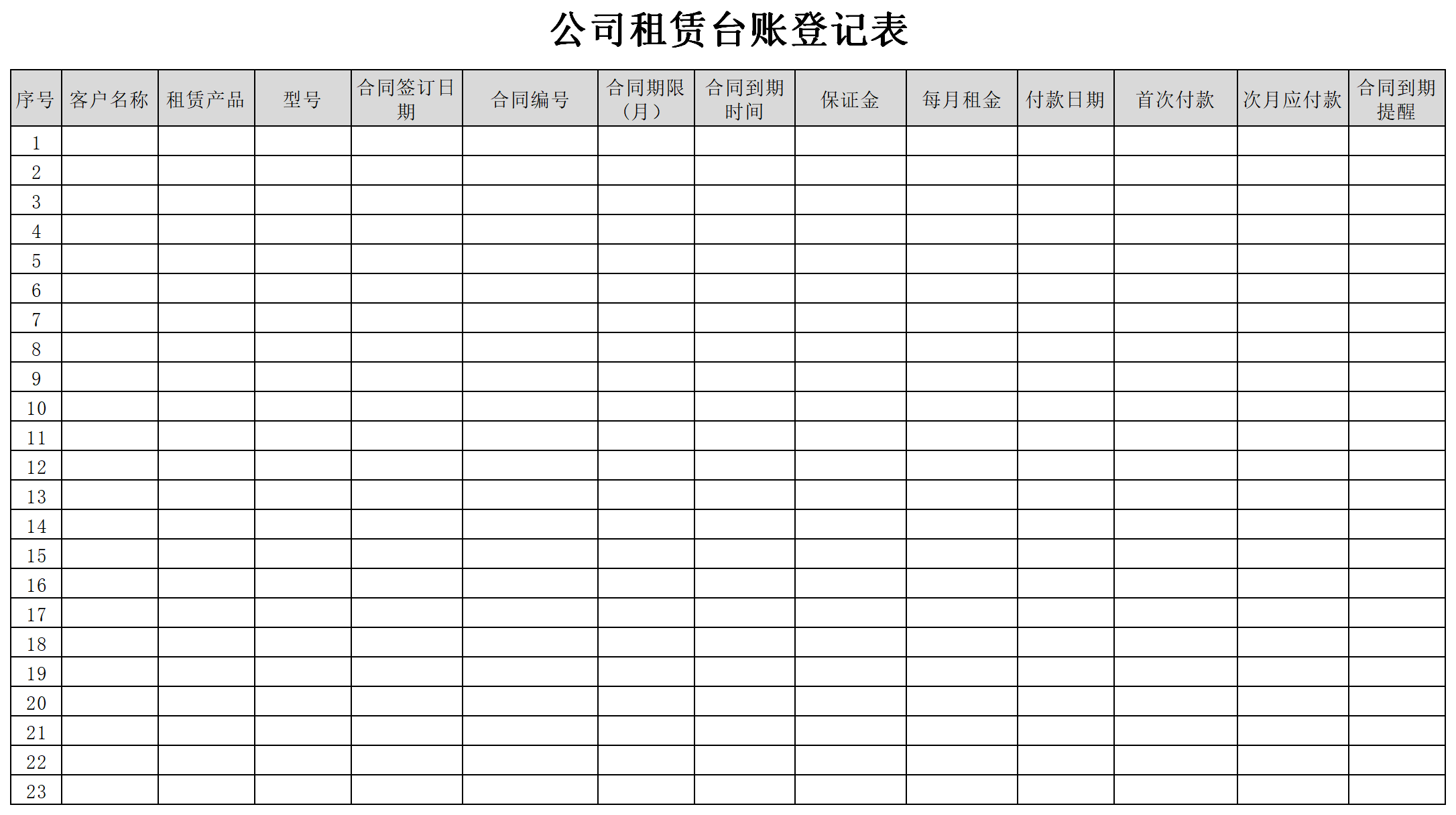 Screenshot of company leasing ledger