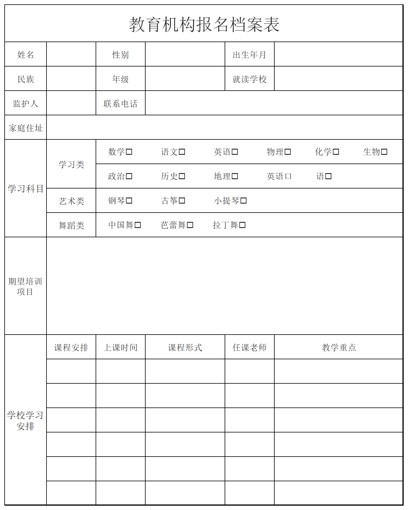 Screenshot of educational institution registration form