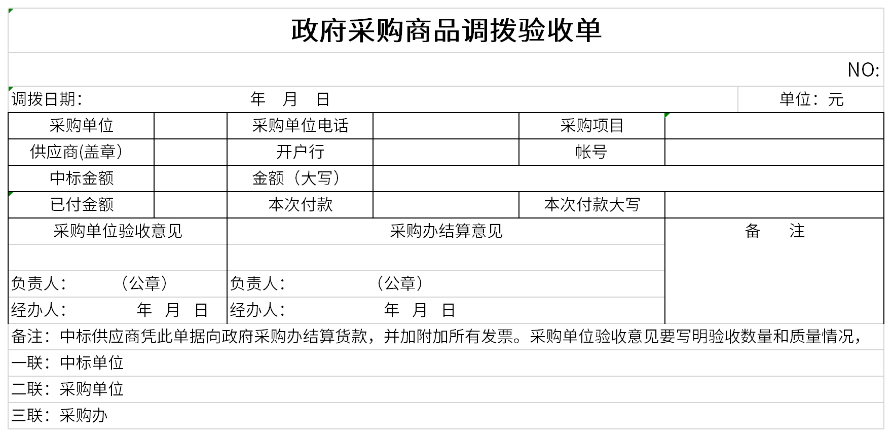 Screenshot of Government Procurement Commodity Allocation Acceptance Form