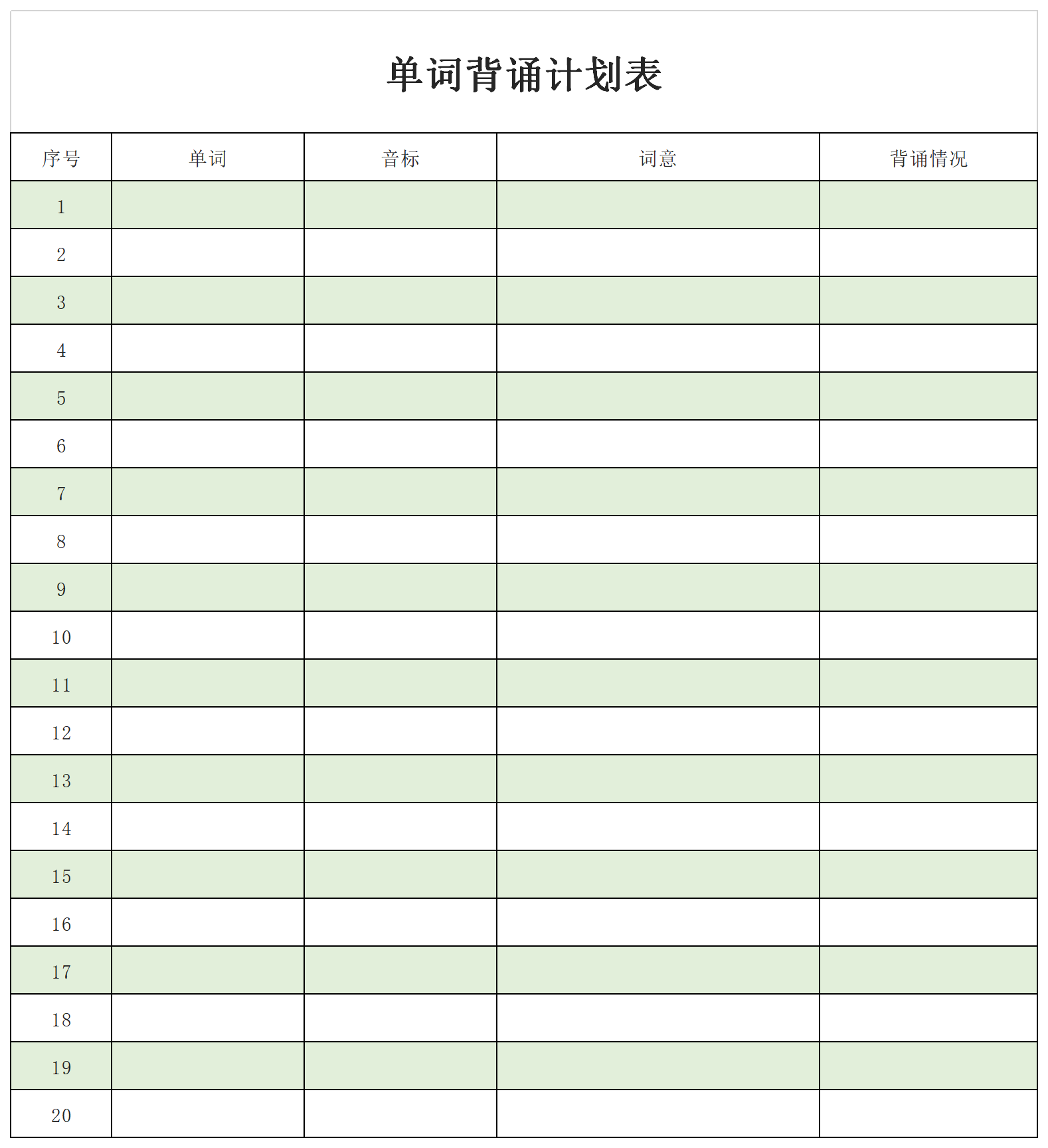 Screenshot of word recitation plan