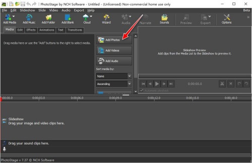 Screenshot of NCH PhotoStage electronic photo album slideshow creation software