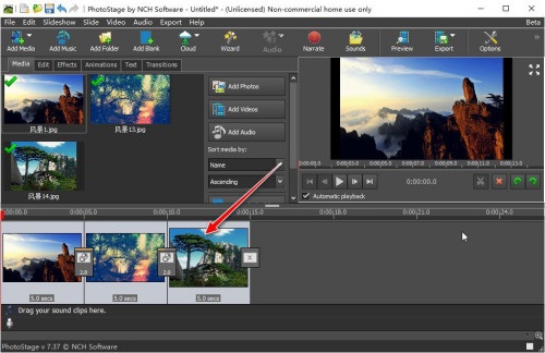 Screenshot of NCH PhotoStage electronic photo album slideshow creation software