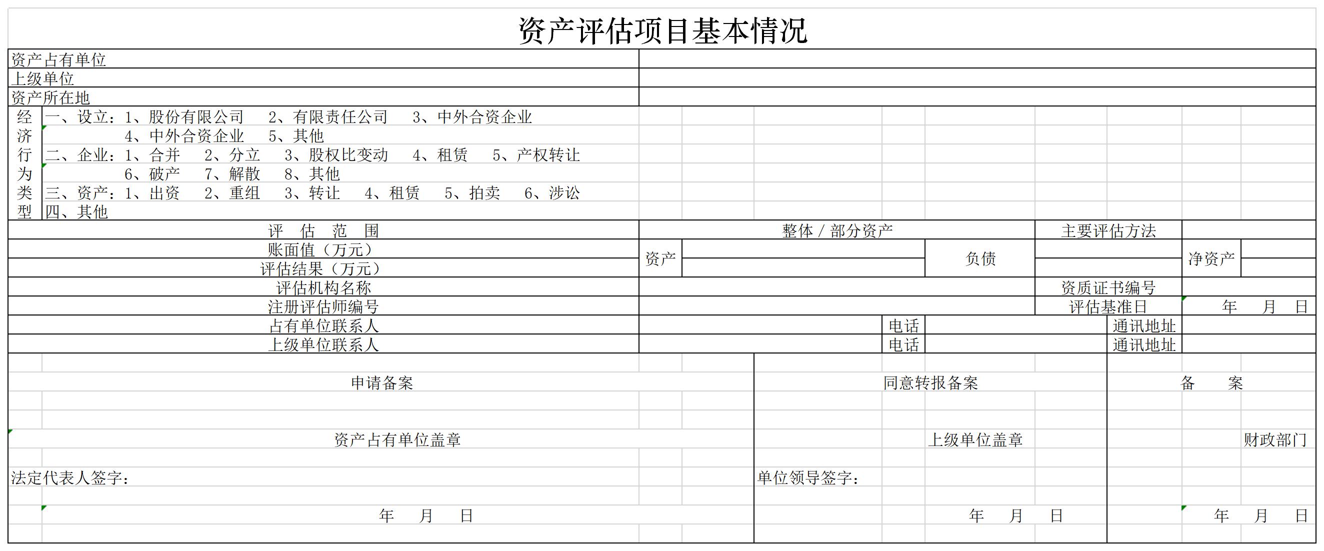 Screenshot of basic situation of asset appraisal project