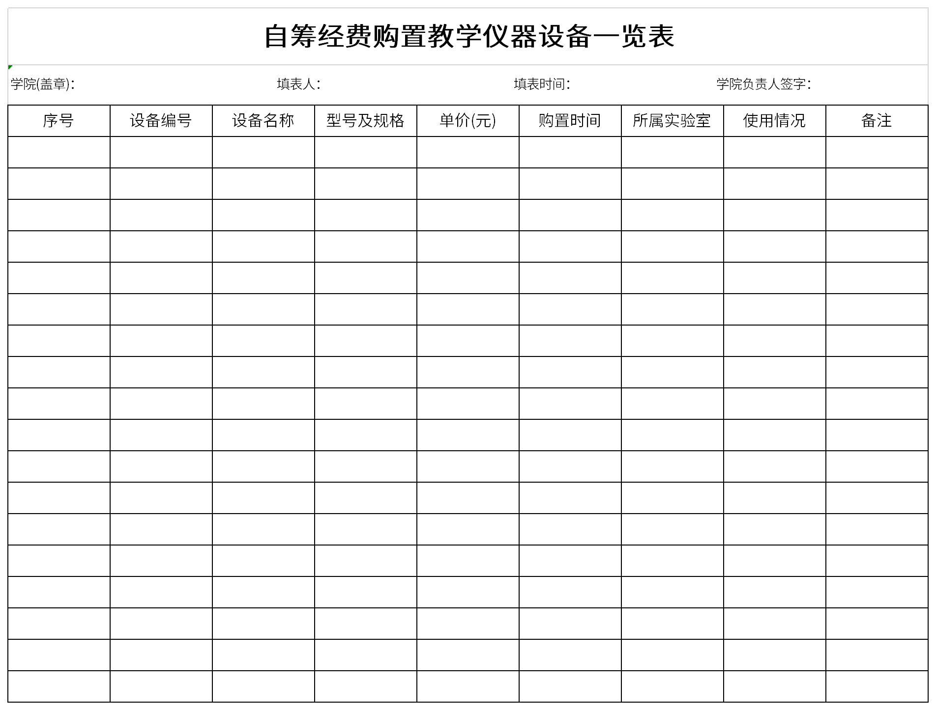 Screenshot of the list of teaching instruments and equipment purchased with self-raised funds