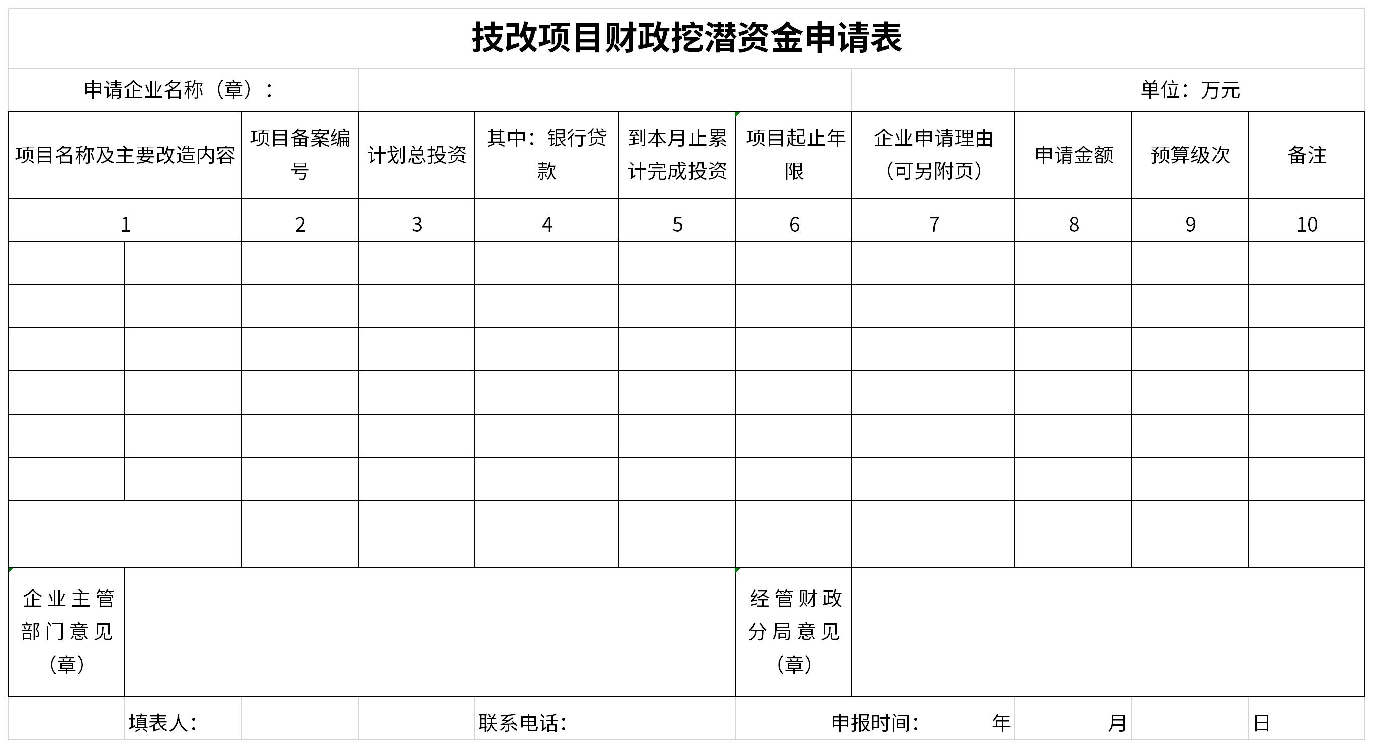 Screenshot of application form for financial potential tapping funds for technical transformation projects