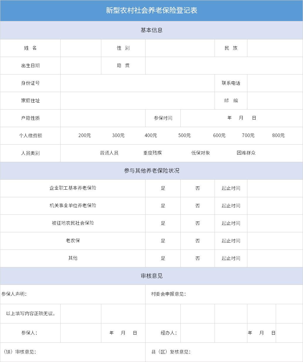 Screenshot of rural social pension insurance registration form