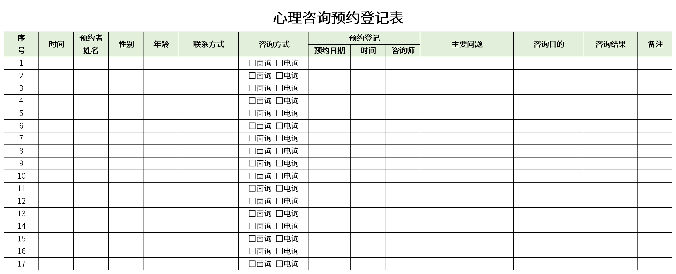 Screenshot of psychological consultation appointment registration form