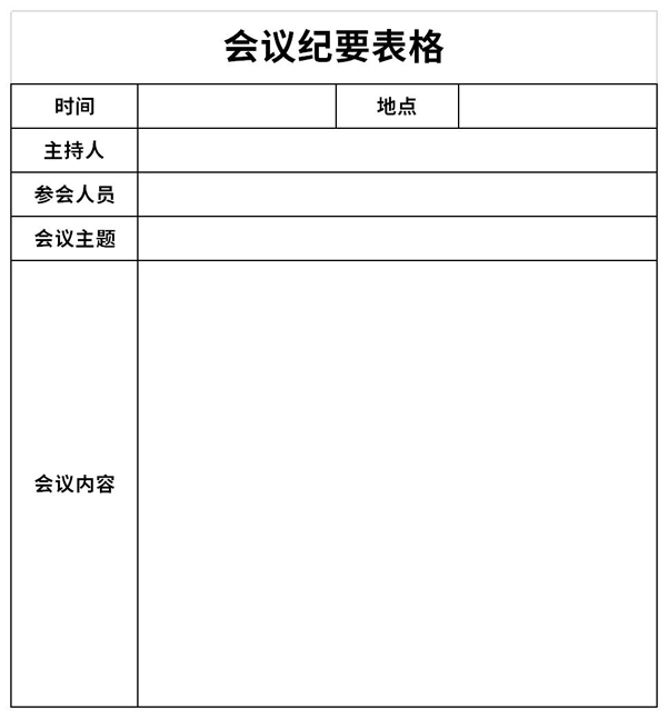 Screenshot of meeting minutes form