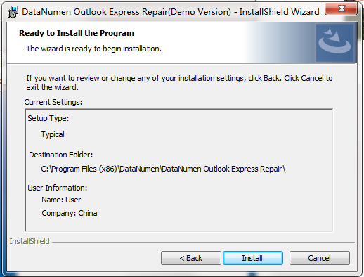 DataNumen Outlook Express Repair screenshot