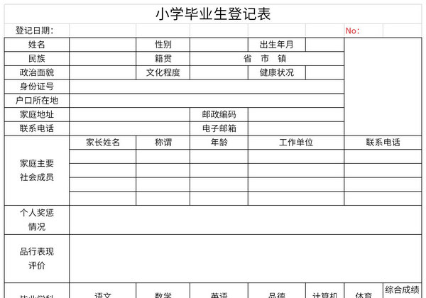 Primary school graduates registration form