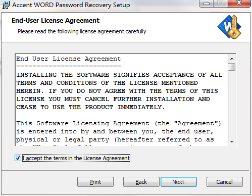 Accent WORD Password Recovery screenshot