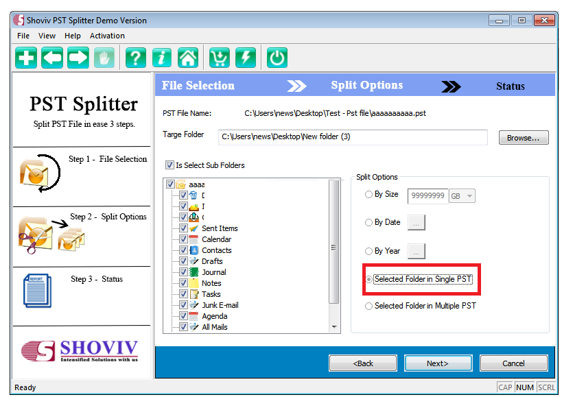 Shoviv PST Splitter screenshot