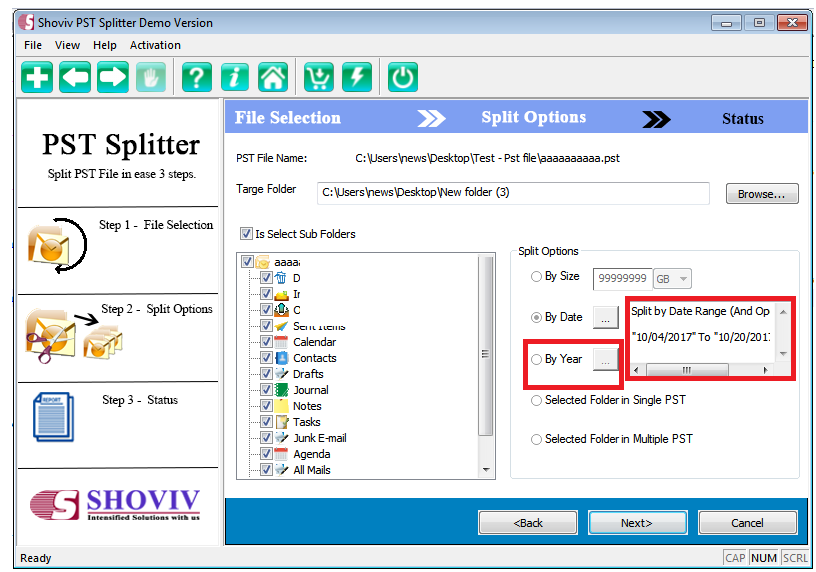 Shoviv PST Splitter screenshot