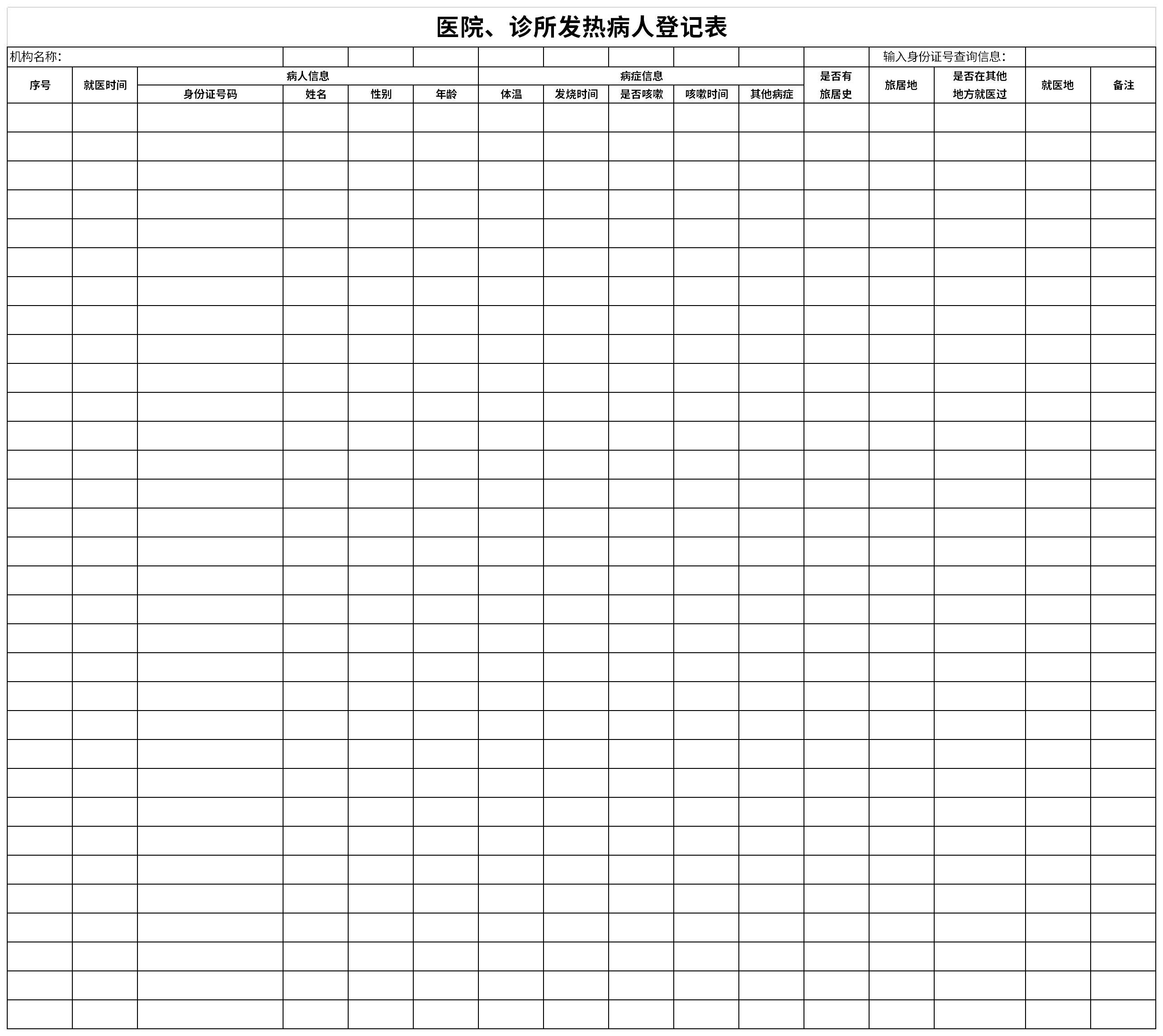 Screenshot of fever patient registration form in hospitals and clinics