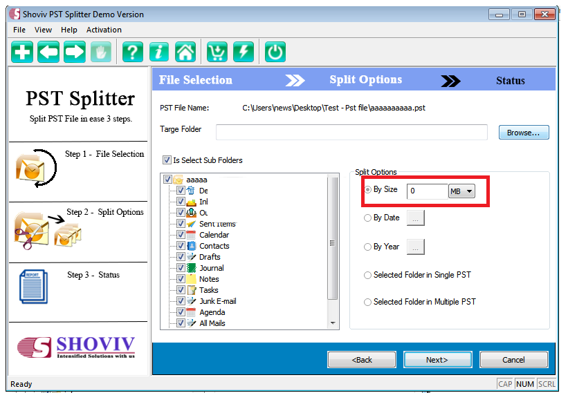 Shoviv PST Splitter screenshot