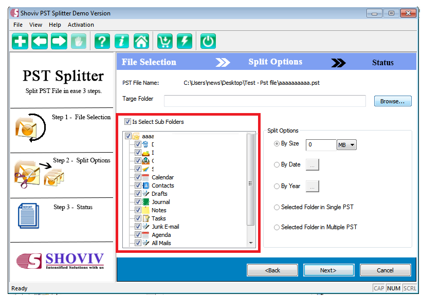 Shoviv PST Splitter screenshot