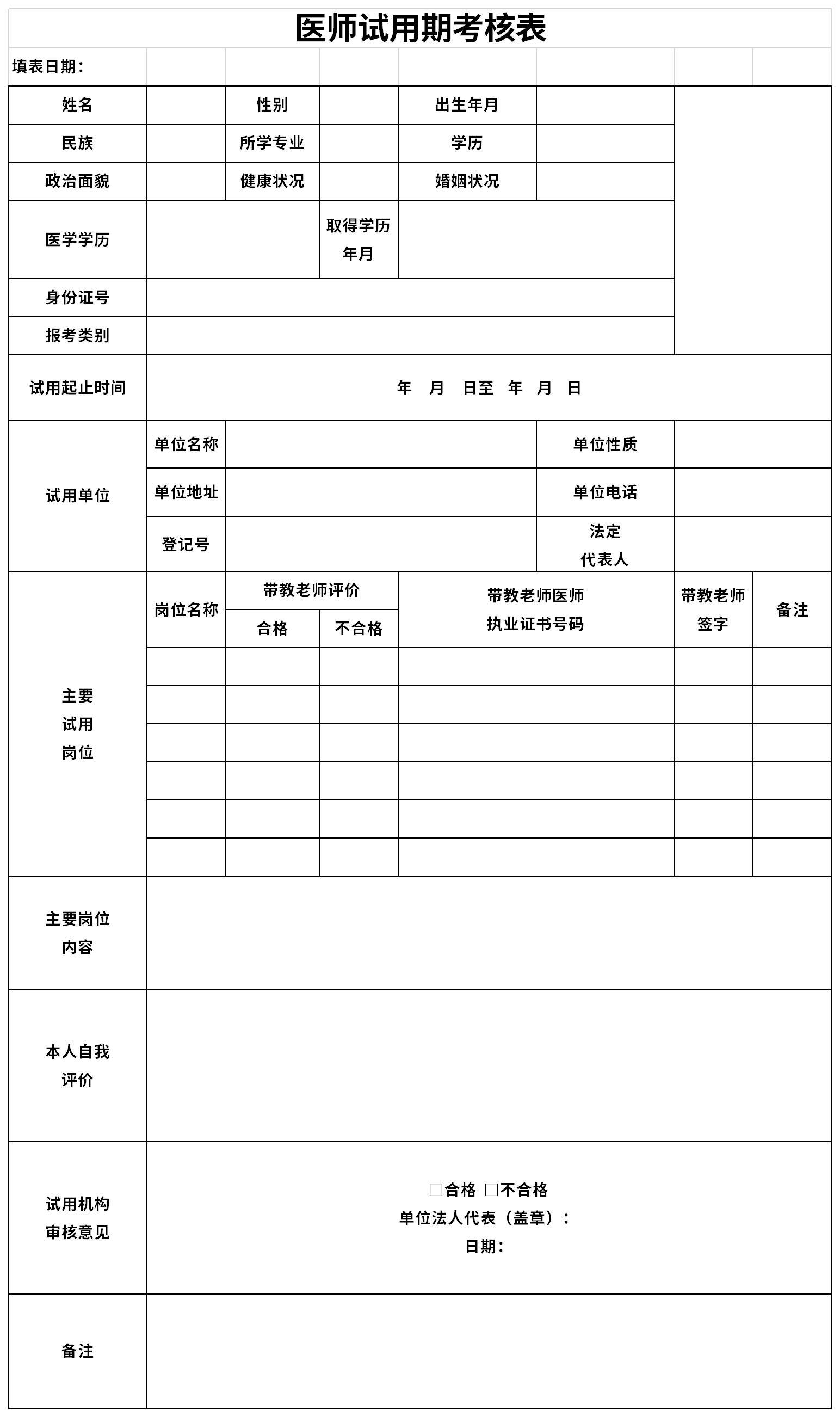 Screenshot of the Physician trial assessment form