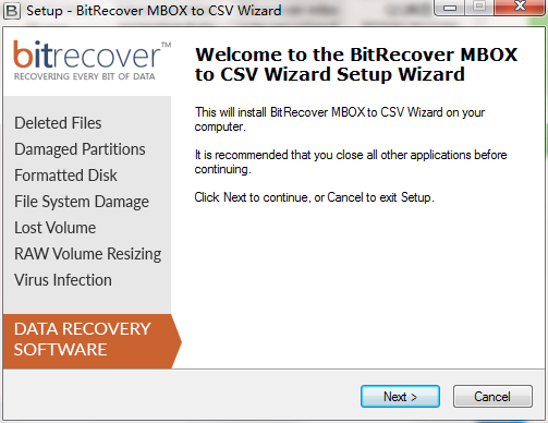 BitRecover MBOX to CSV Wizard screenshot