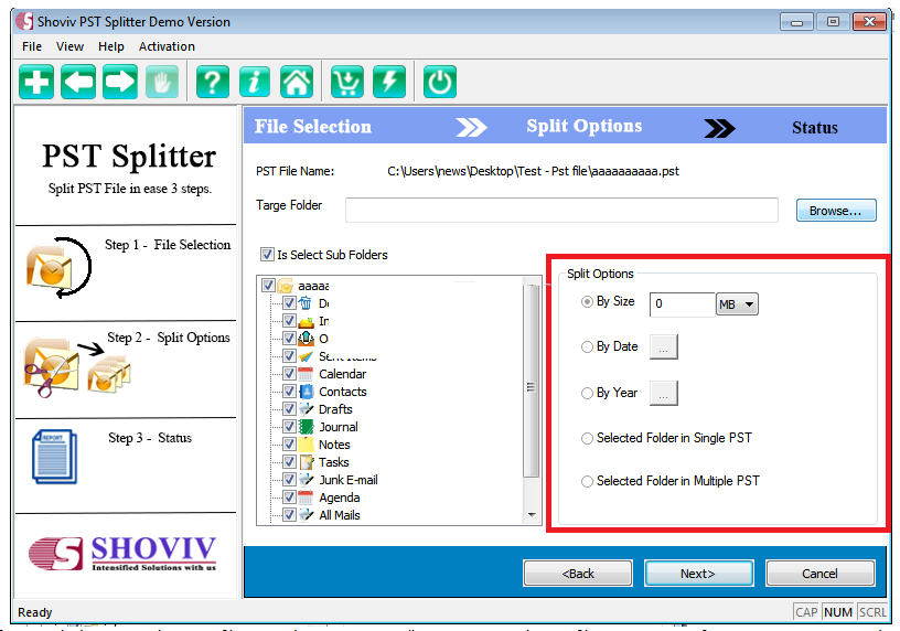 Shoviv PST Splitter screenshot
