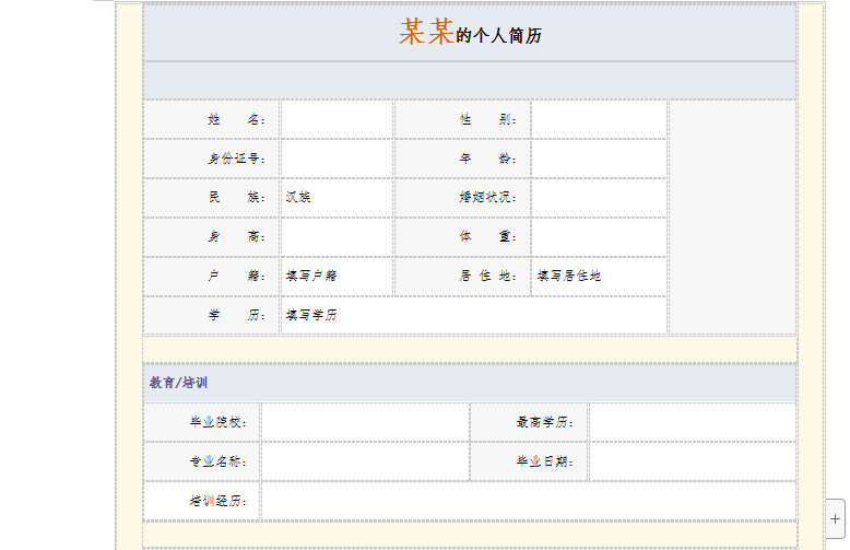 Screenshot of electronic version of personal resume