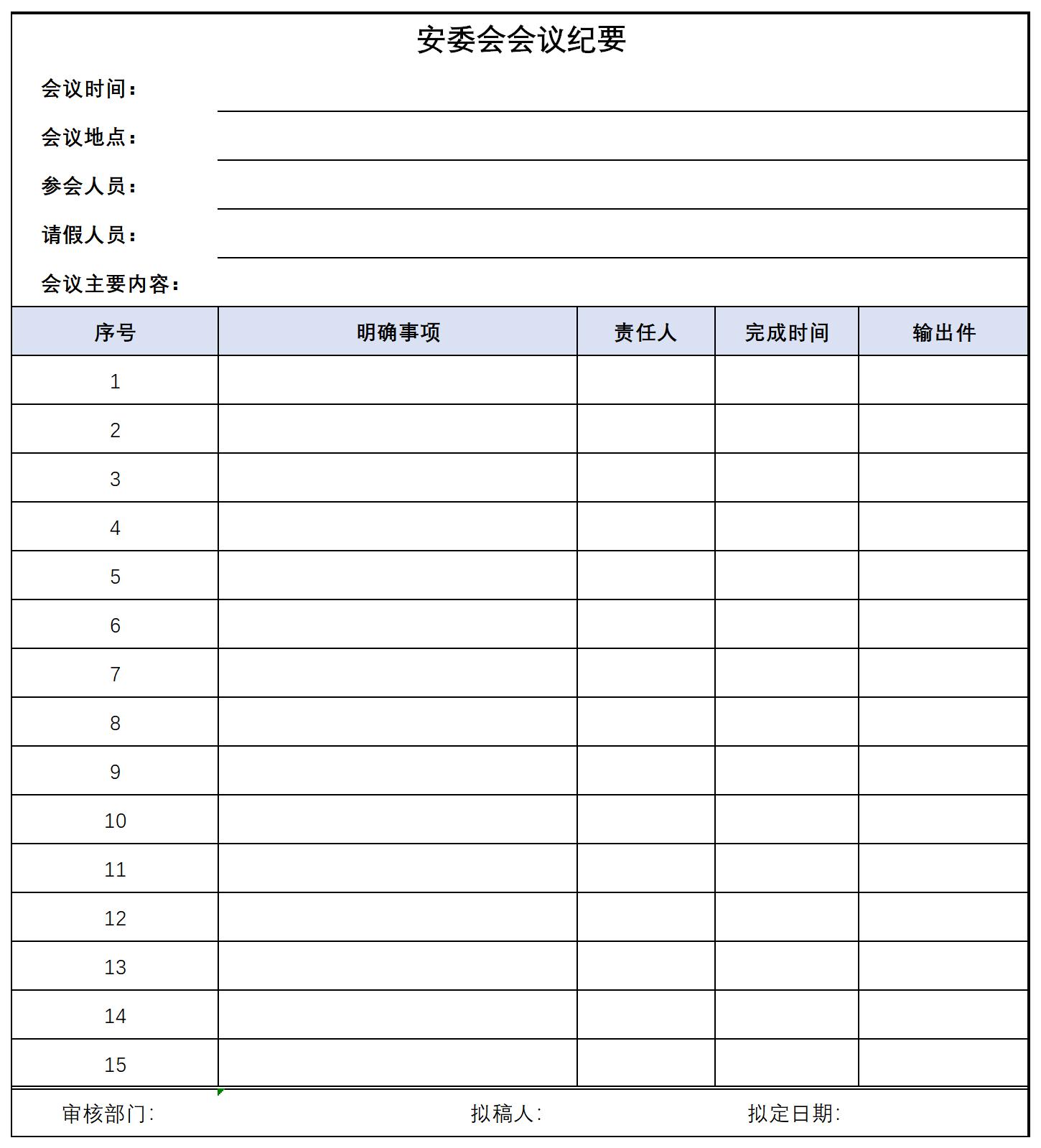 Screenshot of the minutes of the Security Committee meeting